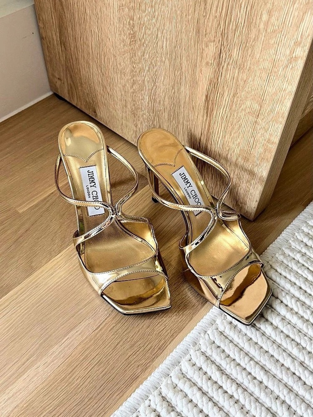 Jimmy Choo Maelie 70 Gold Strappy Heels US 8.5
